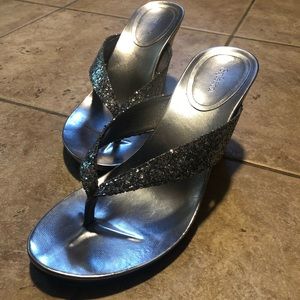 Silver wedge sandals